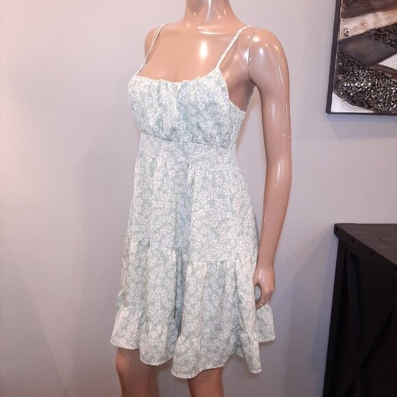3/$20 SHEIN Floral Print Cami Dress Ruched Smocked Tiered Ruffle Babydoll Green - Picture 7 of 16